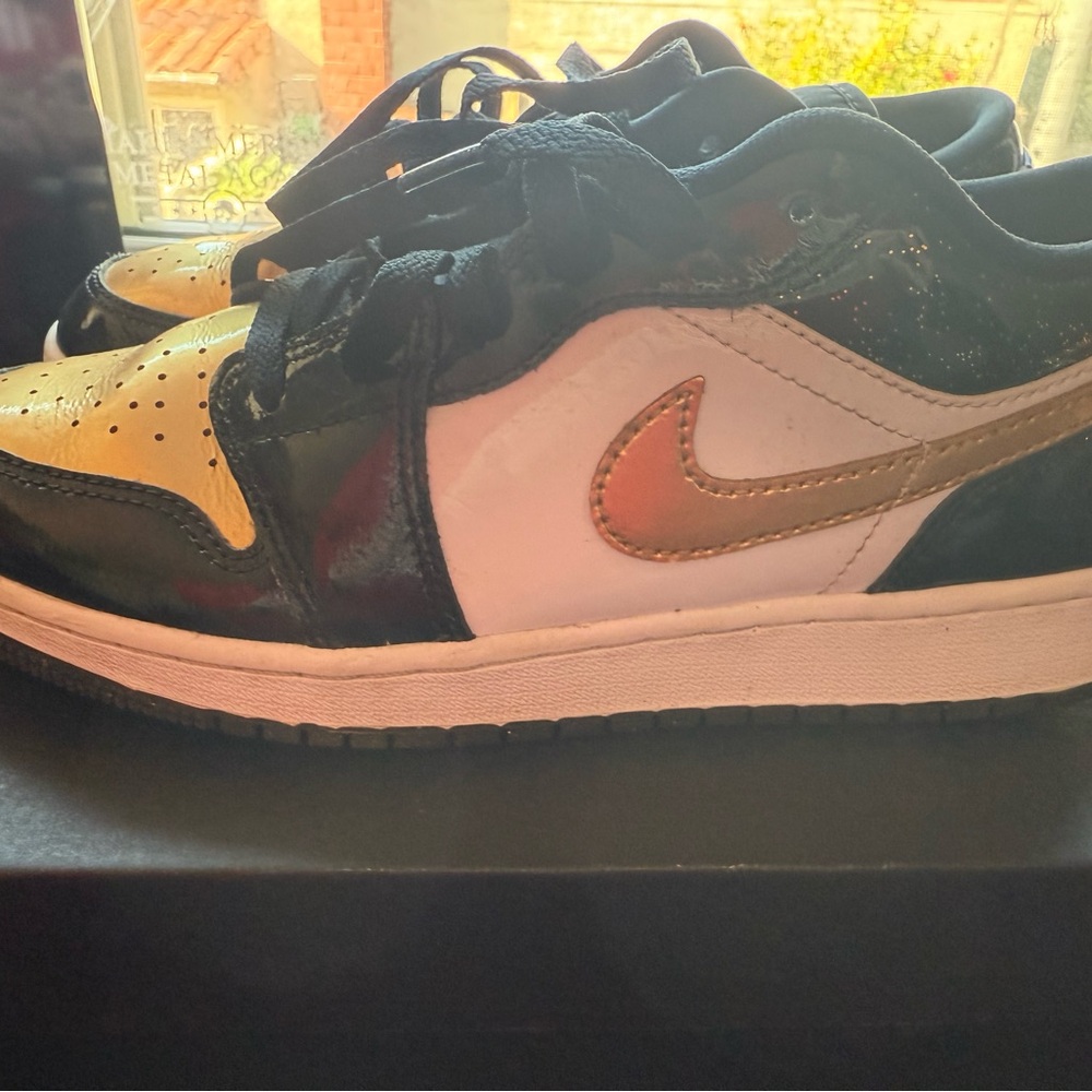 Jordan Kids Black, Gold, and White Sneakers